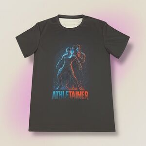 Athletainer Men's Short Sleeve Graphic Tee - Black with Blue & Orange Print